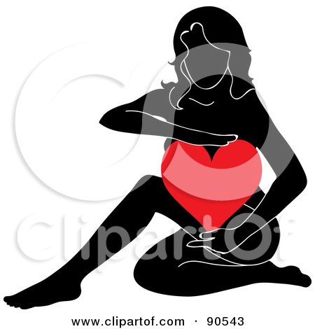 Royalty-Free (RF) Clipart Illustration of a Black Female Silhouette Holding A Red Heart by Rosie Piter