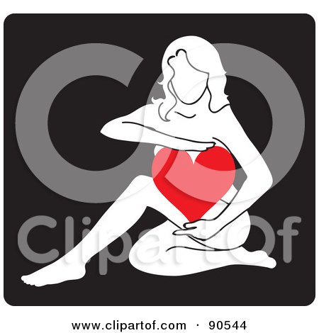 Royalty-Free (RF) Clipart Illustration of a White Female Silhouette Holding A Red Heart by Rosie Piter