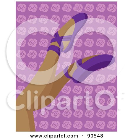 Royalty-Free (RF) Clipart Illustration of a Hispanic Woman's Legs In Pink Ballet Slippers, Over A Pink Heart Background by Rosie Piter