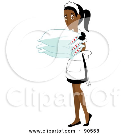 Royalty-Free (RF) Clipart Illustration of an Indian Or African Maid Carrying Pillows by Rosie Piter