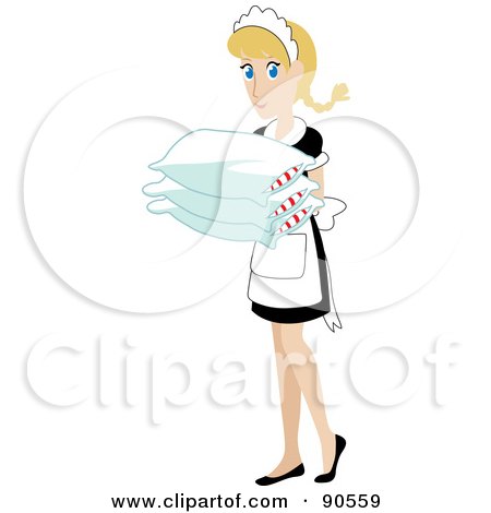 Royalty-Free (RF) Clipart Illustration of a Caucasian Maid Carrying Pillows by Rosie Piter