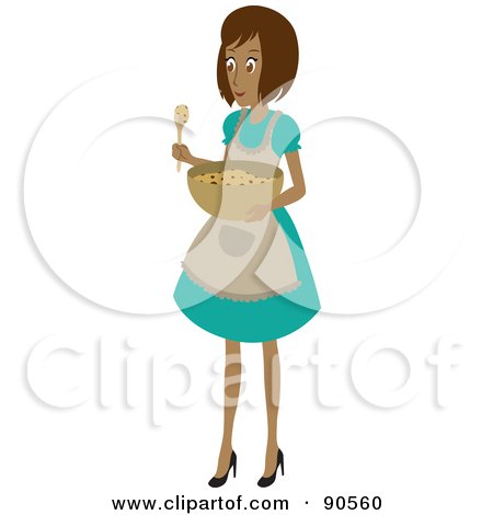 Royalty-Free (RF) Clipart Illustration of a Hispanic House Wife Mixing A Bowl Of Cookie Dough by Rosie Piter
