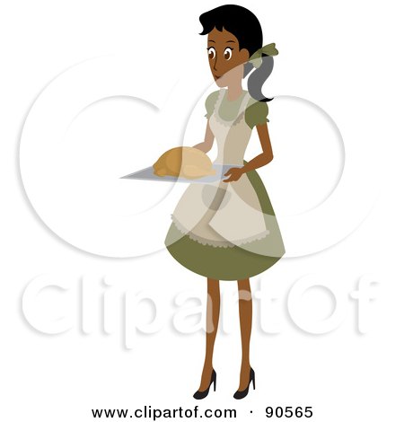 Royalty-Free (RF) Clipart Illustration of an Indian or African Woman Carrying A Turkey On A Tray by Rosie Piter