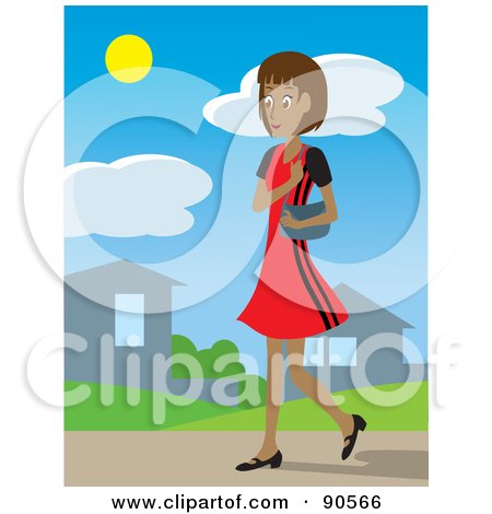 Royalty-Free (RF) Clipart Illustration of a Hispanic Woman With A Purse, Walking Through A Neighborhood by Rosie Piter