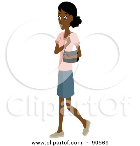 Royalty-Free (RF) Clipart Illustration of an African Or Indian Woman Walking With A Purse On Her Shoulder by Rosie Piter