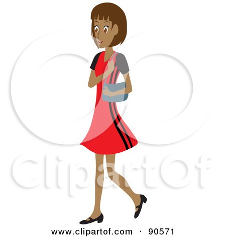 Royalty-Free (RF) Clipart Illustration of a Hispanic Woman Walking With A Purse On Her Shoulder by Rosie Piter