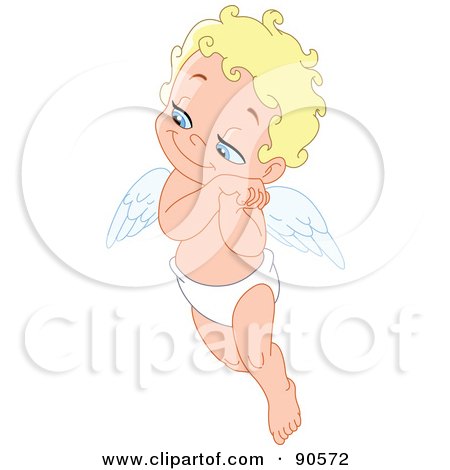 Royalty-Free (RF) Clipart Illustration of a Pleased Cupid Leaning His Head On His Hands by yayayoyo