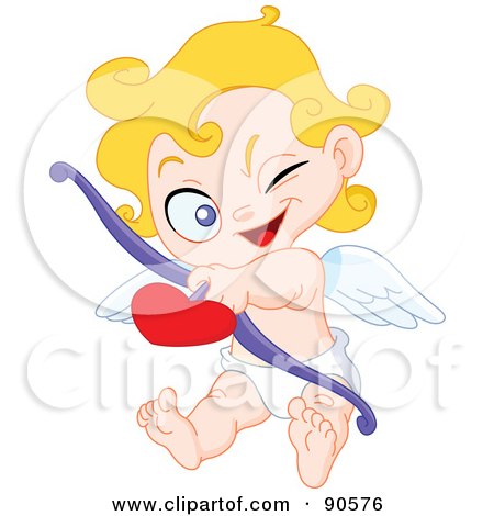 Royalty-Free (RF) Clipart Illustration of a Winking Cupid Shooting An Arrow by yayayoyo
