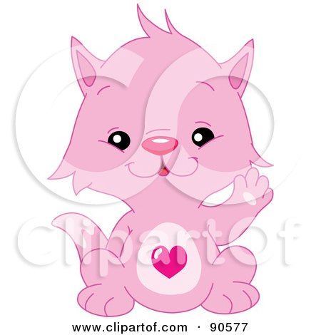 Royalty-Free (RF) Clipart Illustration of a Cute Pink Kitten With A Heart Belly by yayayoyo
