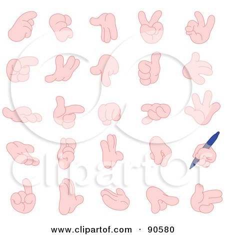Royalty-Free (RF) Clipart Illustration of a Digital Collage Of Writing And Gesturing Cartoon Hands by yayayoyo