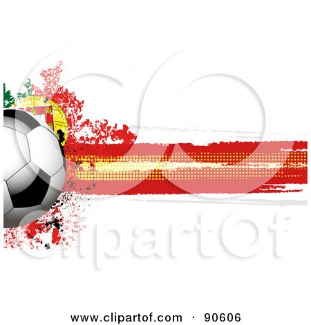 Royalty-Free (RF) Clipart Illustration of a Shiny Soccer Ball Over A Grungy Halftone Portugese Flag by elaineitalia