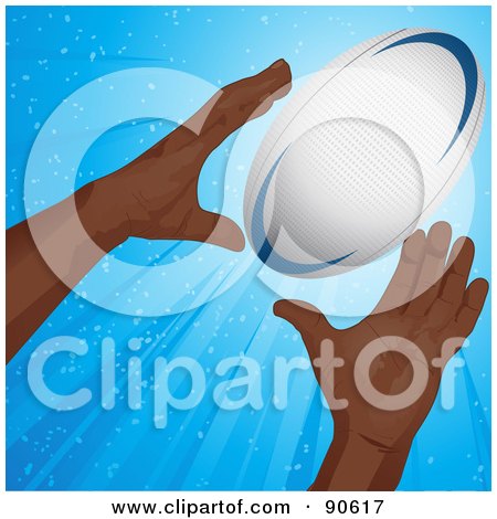 Royalty-Free (RF) Clipart Illustration of a Black Man's Hands Reaching For A Rugby Football by elaineitalia