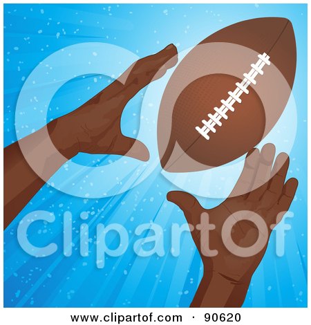 Royalty-Free (RF) Clipart Illustration of a Black Man's Hands Reaching For An American Football by elaineitalia