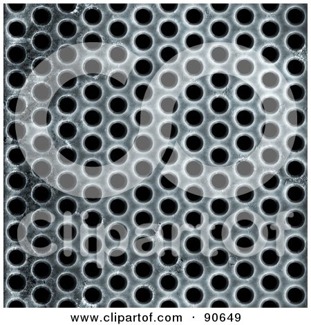 Royalty-Free (RF) Clipart Illustration of a Metal Mesh Grill With Holes Over Black by Arena Creative