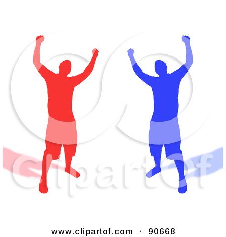 Royalty-Free (RF) Clipart Illustration of Red And Blue Silhouetted Men by Arena Creative