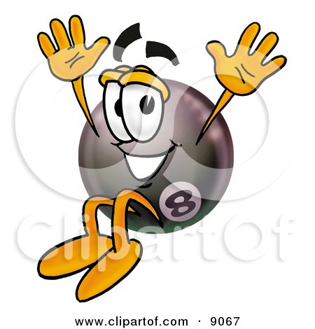 Clipart Picture of an Eight Ball Mascot Cartoon Character Jumping by Mascot Junction