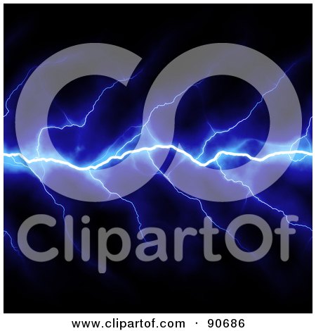 Royalty-Free (RF) Clipart Illustration of Blue Horizontal Lightning Striking Over Black by Arena Creative
