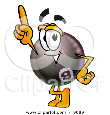 Clipart Picture of an Eight Ball Mascot Cartoon Character Pointing Upwards by Mascot Junction