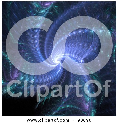 Royalty-Free (RF) Clipart Illustration of a Purple And Green Spiraling Fractal Over Black by Arena Creative