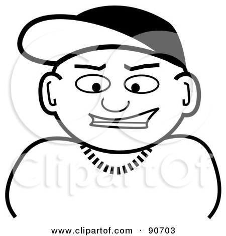 Royalty-Free (RF) Clipart Illustration of a Black And White Outlined Young Man Wearing A Hat by Arena Creative