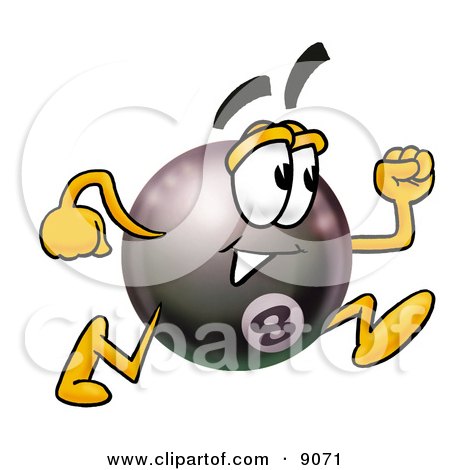 Clipart Picture of an Eight Ball Mascot Cartoon Character Running by Toons4Biz