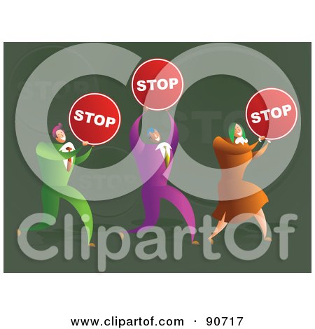 Royalty-Free (RF) Clipart Illustration of a Successful Business Team Carrying Stop Signs by Prawny