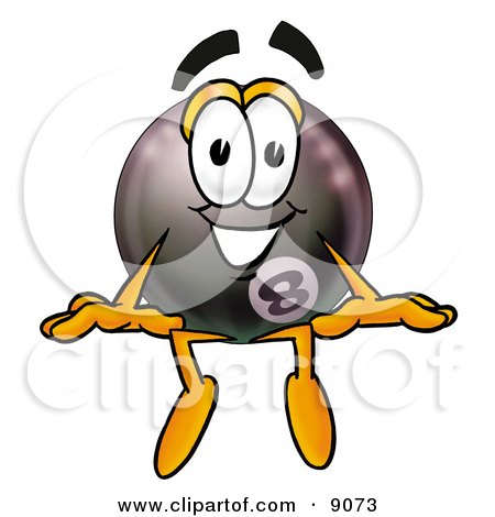 Clipart Picture of an Eight Ball Mascot Cartoon Character Sitting by Mascot Junction