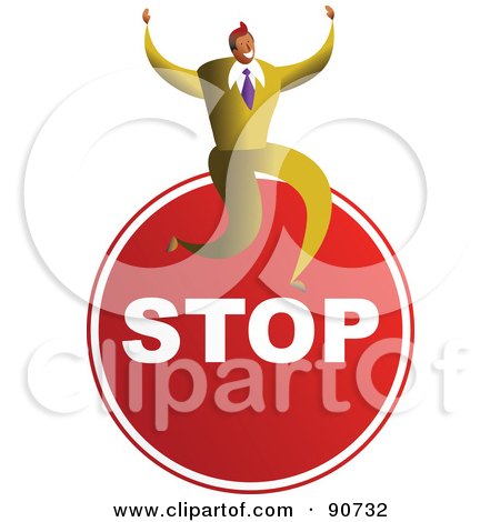 Royalty-Free (RF) Clipart Illustration of a Successful Businessman Sitting On A Stop Sign by Prawny