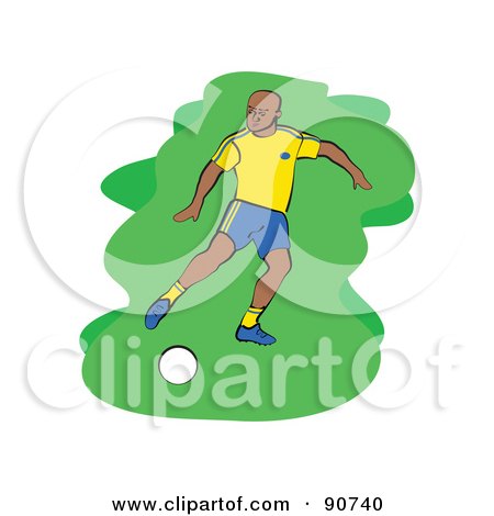 Royalty-Free (RF) Clipart Illustration of a Soccer Player Kicking On A Field - Version 2 by Prawny