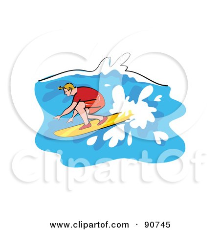 Royalty-Free (RF) Clipart Illustration of a Male Surfer Riding In A Wave by Prawny