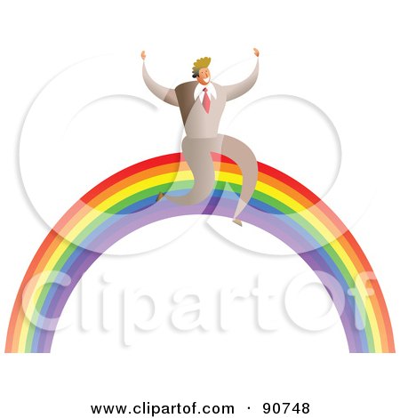 Royalty-Free (RF) Clipart Illustration of a Successful Businessman Sitting On A Rainbow by Prawny