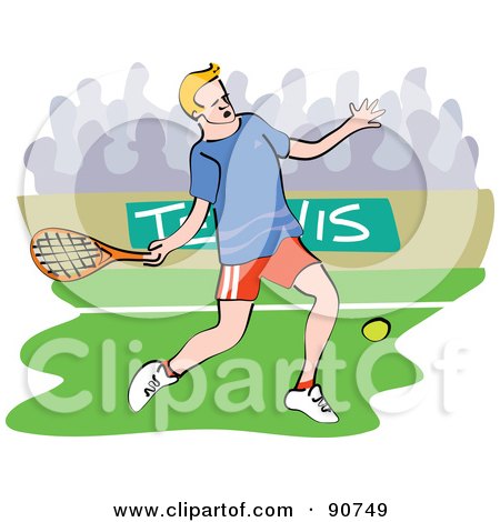Royalty-Free (RF) Clipart Illustration of a Male Tennis Player Swinging A Racket by Prawny