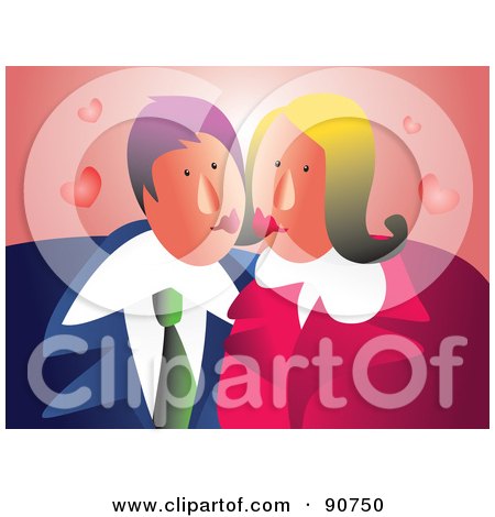 Royalty-Free (RF) Clipart Illustration of a Romantic Couple Smooching With Hearts On Pink by Prawny