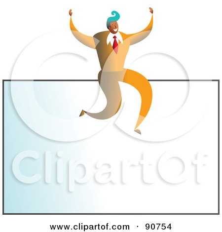 Royalty-Free (RF) Clipart Illustration of a Successful Businessman Sitting On Top Of A Blank Business Card by Prawny