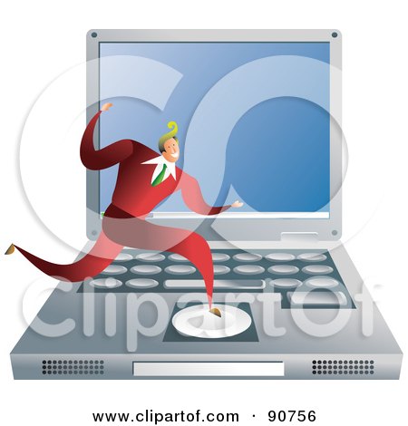 Royalty-Free (RF) Clipart Illustration of a Businessman Running On A Laptop by Prawny