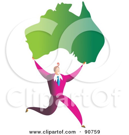 Royalty-Free (RF) Clipart Illustration of a Successful Businessman Carrying A Map Of Australia by Prawny