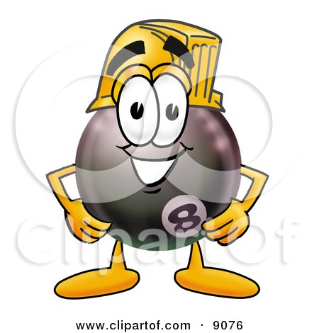 Clipart Picture of an Eight Ball Mascot Cartoon Character Wearing a Helmet by Mascot Junction