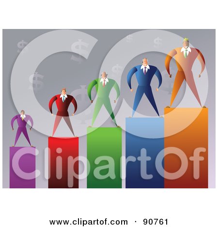 Royalty-Free (RF) Clipart Illustration of Men On Colorful Bars Of A Graph by Prawny