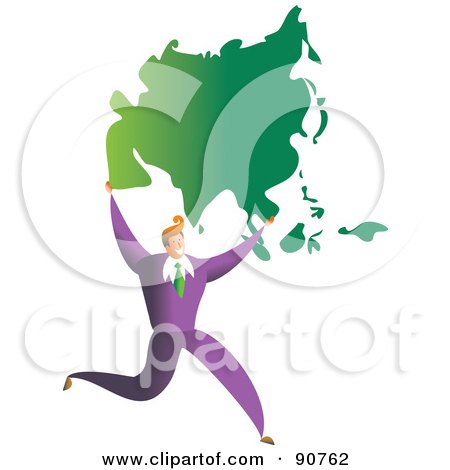 Royalty-Free (RF) Clipart Illustration of a Successful Businessman Carrying A Map Of Asia by Prawny