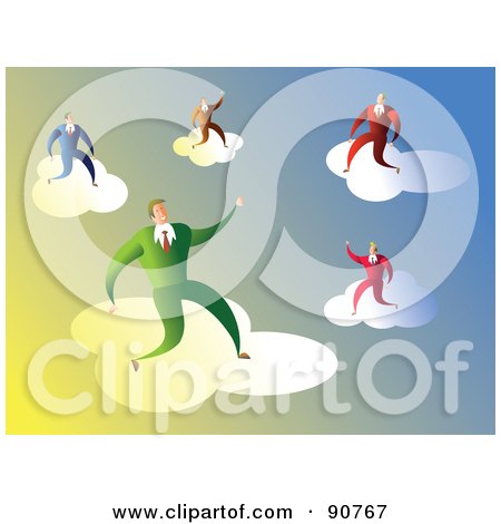 Royalty-Free (RF) Clipart Illustration of Businessmen On Clouds In The Sky by Prawny