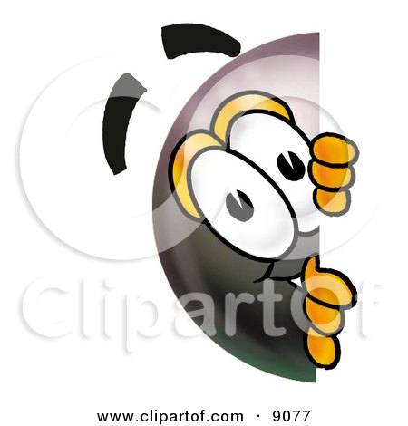 Clipart Picture of an Eight Ball Mascot Cartoon Character Peeking Around a Corner by Mascot Junction