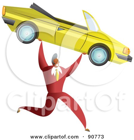 Royalty-Free (RF) Clipart Illustration of a Successful Businessman Carrying A Yellow Convertible Car by Prawny