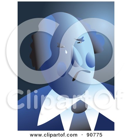 Royalty-Free (RF) Clipart Illustration of a Sad And Crying Blue Businessman Over Blue by Prawny
