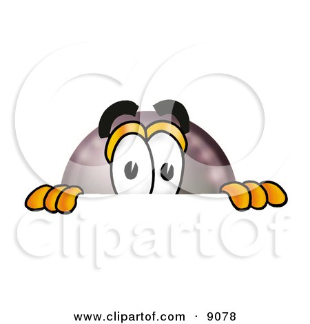 Clipart Picture of an Eight Ball Mascot Cartoon Character Peeking Over a Surface by Mascot Junction