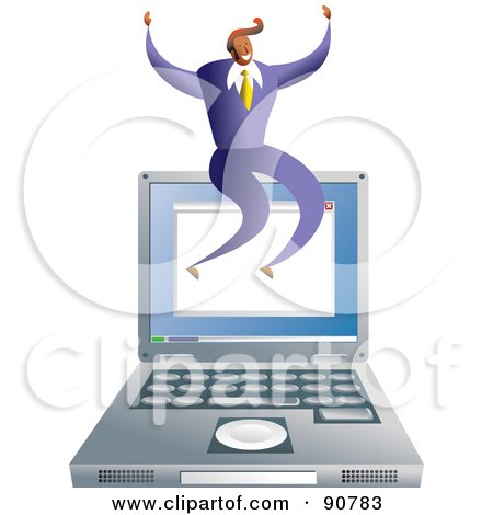 Royalty-Free (RF) Clipart Illustration of a Successful Businessman Sitting On Top Of A Laptop Computer by Prawny