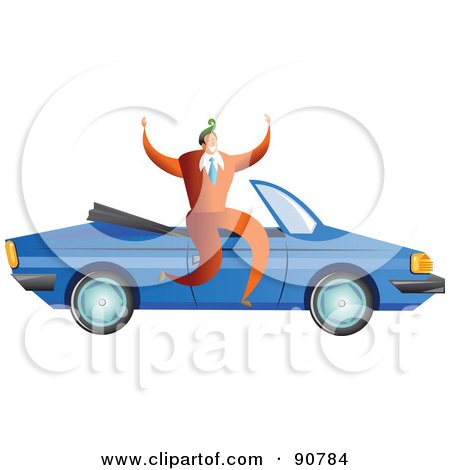 Royalty-Free (RF) Clipart Illustration of a Successful Businessman Sitting On A Convertible Car by Prawny