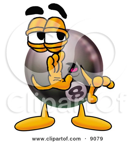Clipart Picture of an Eight Ball Mascot Cartoon Character Whispering and Gossiping by Mascot Junction