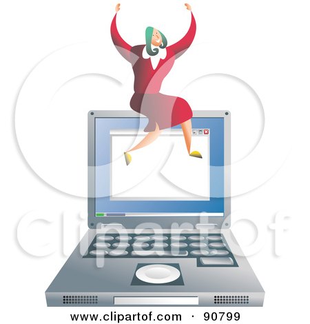 Royalty-Free (RF) Clipart Illustration of a Successful Businesswoman Sitting On Top Of A Laptop Computer by Prawny