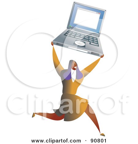 Royalty-Free (RF) Clipart Illustration of a Successful Businesswoman Holding Up A Laptop by Prawny