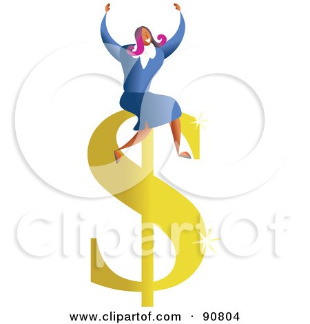 Royalty-Free (RF) Clipart Illustration of a Successful Businesswoman Sitting On A Dollar Symbol by Prawny